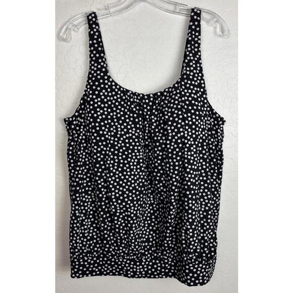 Lands End Tankini Swim Top Black White Polka Dot Sz 16 1819 - Picture 1 of 4